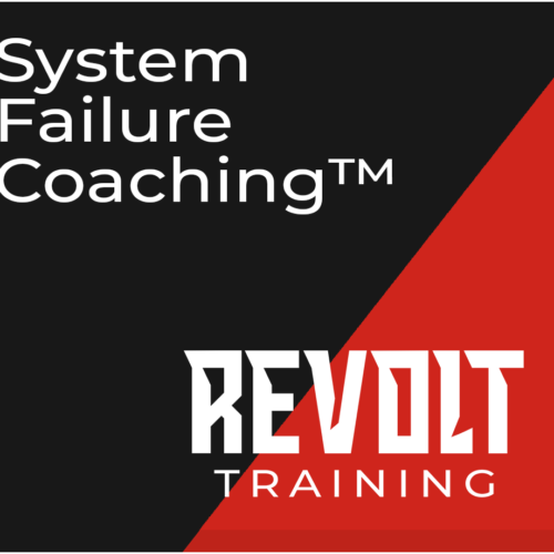 System Failure Coaching™ logo with Revolt Training branding in black and red background.