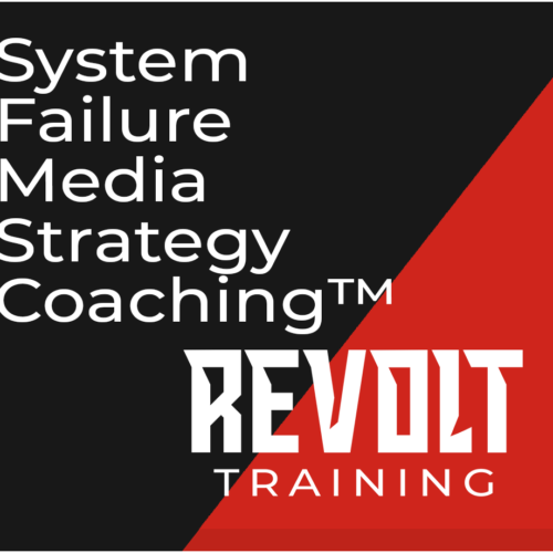Revolt Training logo with text: System Failure Media Strategy Coaching on a red and black background.