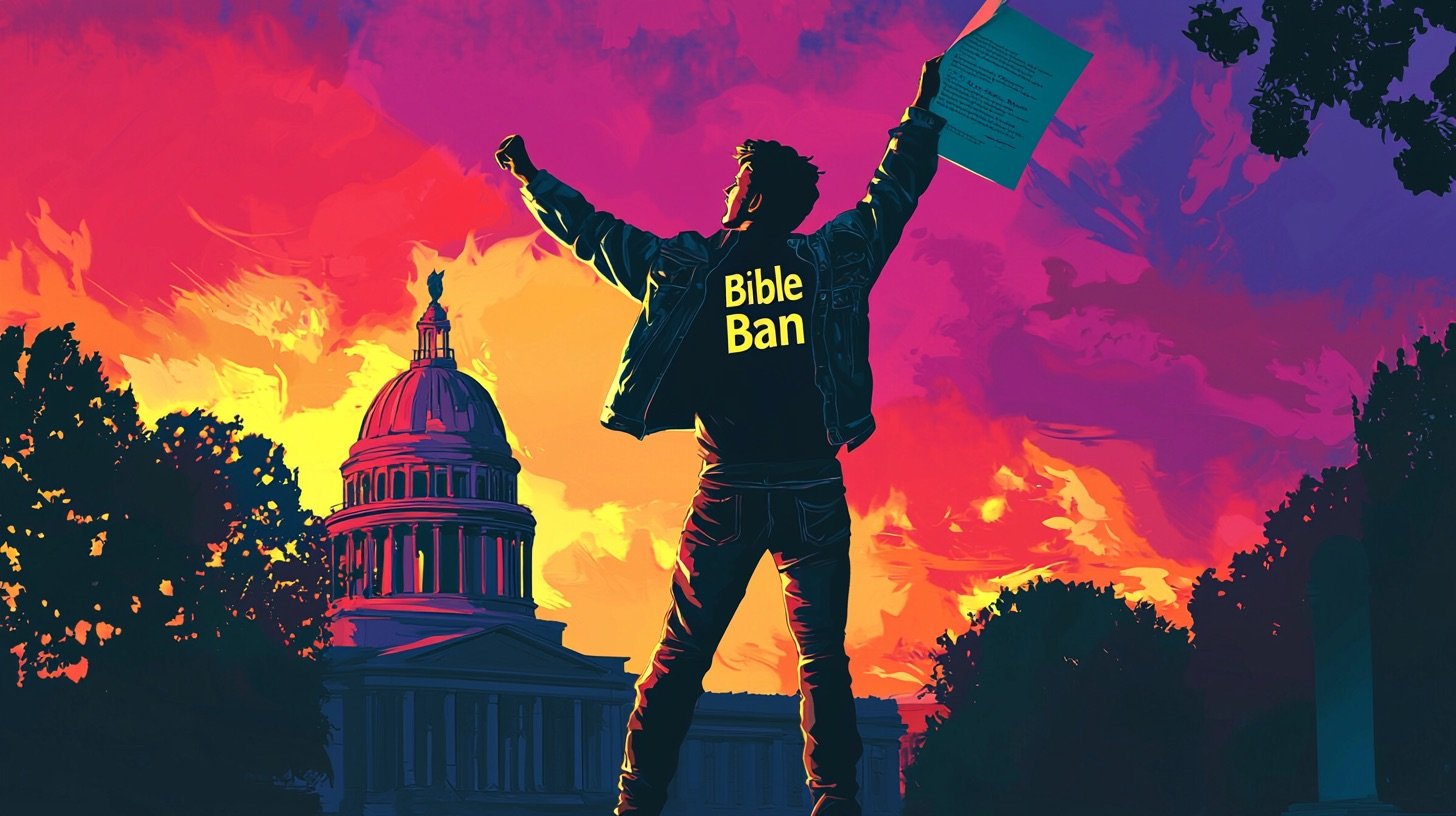 Chaz Stevens celebrating North Dakota Bible Ban defeat